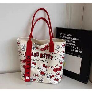 Hello Kitty 45th Anniversary Tote Bag – Kawaii Cartoon Shoulder Bag, Cute KT Cat